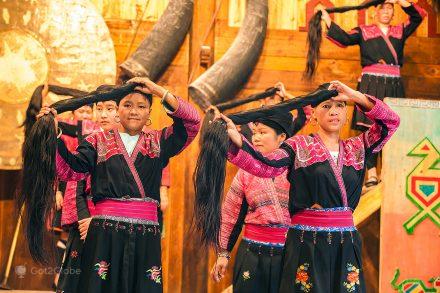 Women with long hair from Huang Luo, Guangxi, China