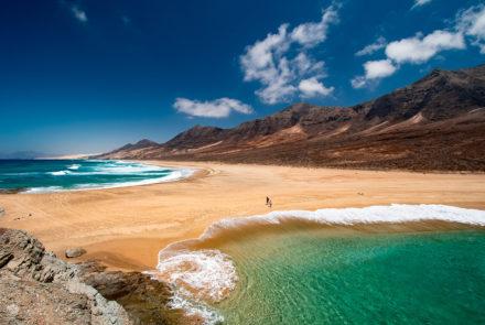 Praia de El Cofete do cimo de El Islote, Fuerteventura, ilhas Canárias, Espanha