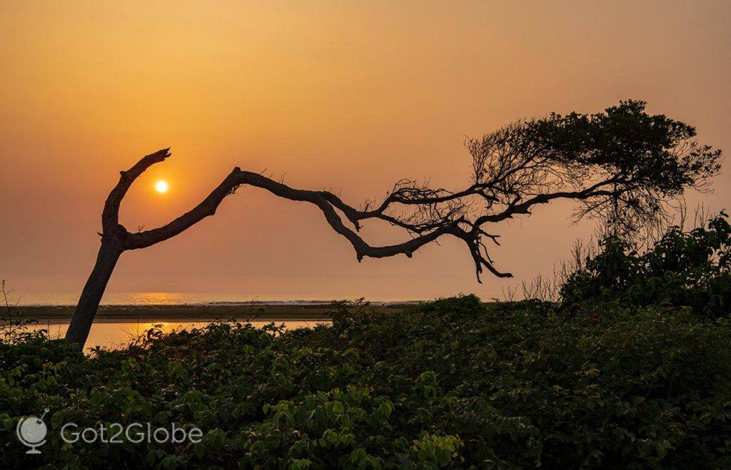 Sol prestes a assentar no limiar ocidental do PN Loango